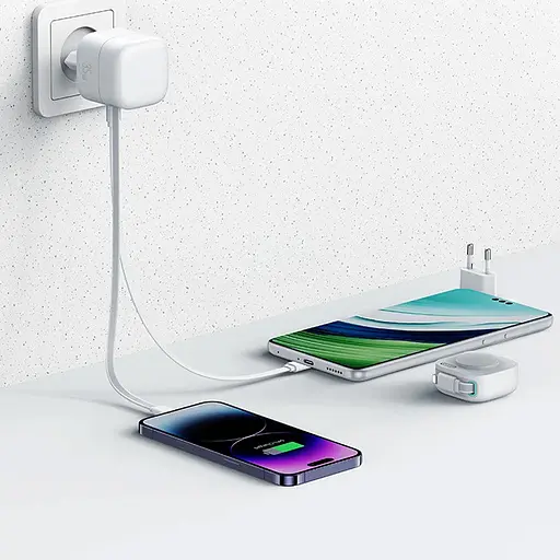 МЗП Usams US-CC209 GaN With Lightning Magnetic Retractable Cable Module XMF Ser. 35W (2USB-C) White - фото 3