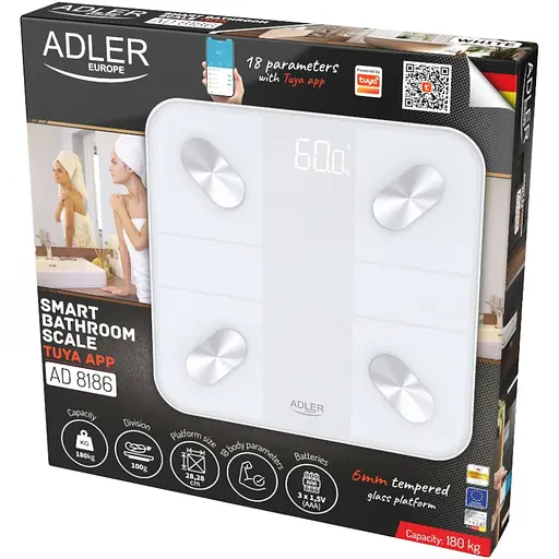 Весы напольные Adler AD 8186 white электронные/ Smart/ 180кг/ 3хААА/ автовыключение/ белые - фото 3