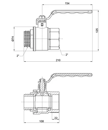 Кран шаровой Thermo Alliance Standart 2" ВЗ прямой, никель, PN40, рычаг SD605NW50PN40 - фото 3