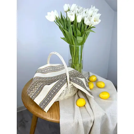 Пасхальное полотенце льняное для корзины Рандеву 45х30 см Коричневый - фото 2