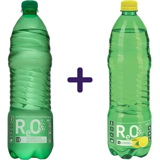 Набор: вода минеральная ReO для медицинских целей слабогазированная 950 мл + вода минеральная ReO для медицинских целей слабогазированная с лимоном 950 мл - фото 1