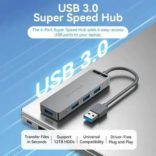 Хаб USB 3.0 - 4xUSB-A 3.0, 5 Гбит/с, Black Vention - фото 6
