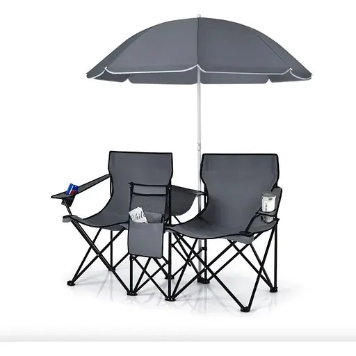 Комплект раскладных стульев Costway Parma с зонтиком серый - фото 2