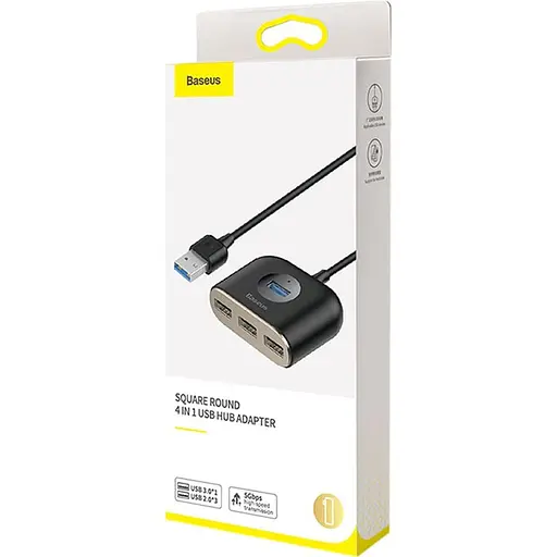 USB-Хаб Baseus Square Round USB to USB 3.0 + 3USB 2.0 (1m) black (CAHUB-AY01) - фото 3