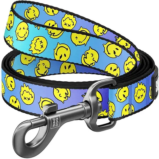 Поводок для собак нейлоновый Waudog Nylon Смайлики на голубом S Ш 15 мм Длин 122 см - фото 1