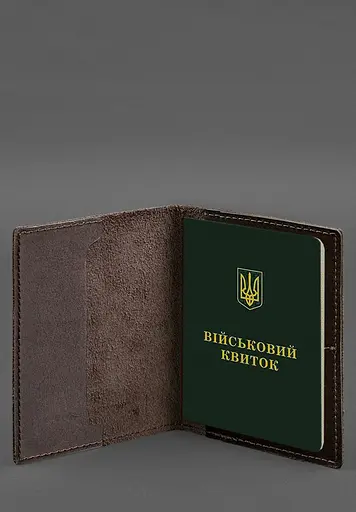 Кожаная обложка для военного билета с карманами 7.2 темно-коричневая - фото 4