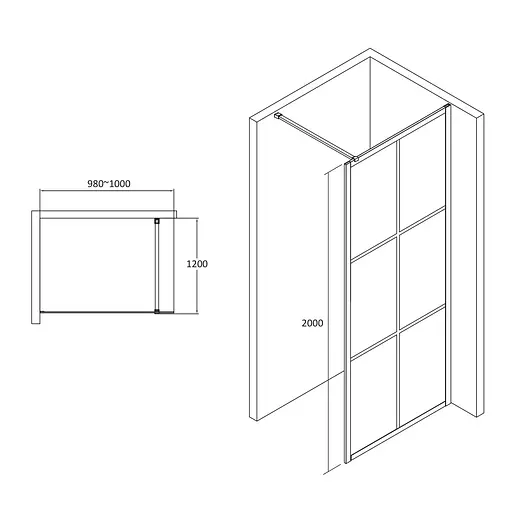 Душевая стенка Volle Malla Negra Walk-In 100x200 18-08-100black set, прозрачный - фото 2