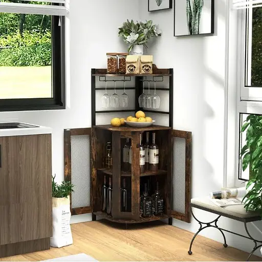 Стеллаж Costway Marvo барный с держателем бокалов в стиле Loft коричневый - фото 2