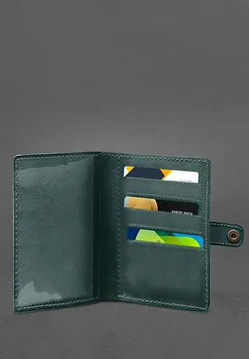 Кожаная обложка-портмоне для военного билета 15.0 зеленая - фото 4