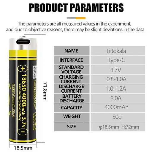 Аккумулятор 18650 LiitoKala 4000mAh 3.7V Li-ion KING4000 Type-C - фото 4