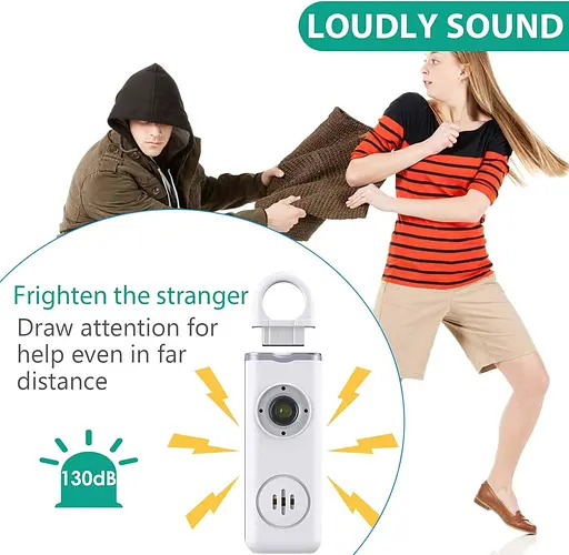 Персональная сигнализация ORIA для пожилых женщин, громкая сирена 130 дБ со светодиодным стробоскопом и карабином, поддерживает USB - фото 5