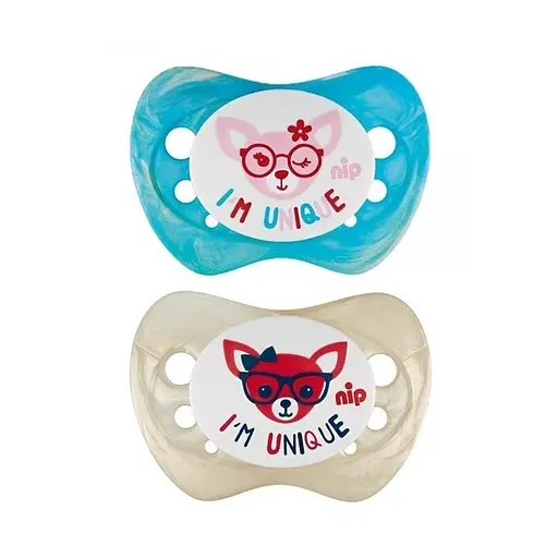 Уценка. Пустышка Nip Я уникум № 2, силиконовая, 5-18 мес., 2 шт., голубой с бежевым (31313) - фото 1