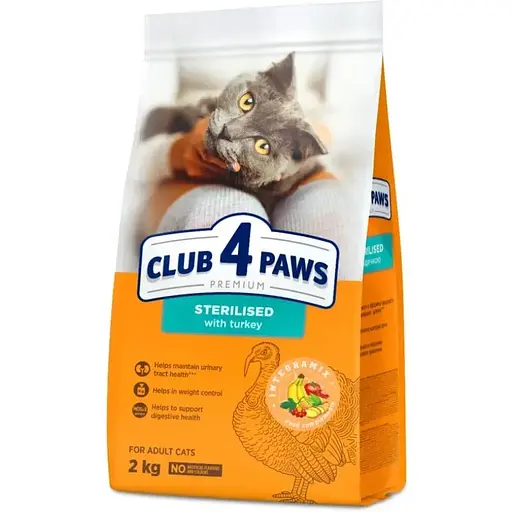 Сухой корм Club 4 Paw Premium для стерилизованных кошек Индейка 2 кг - фото 1