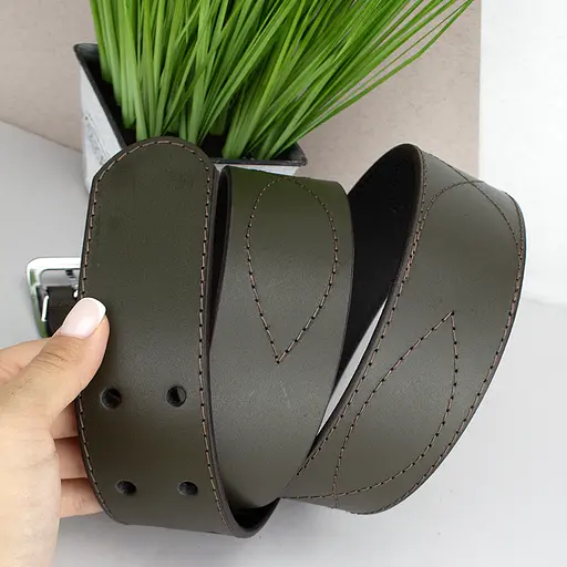 Ремень мужской кожаный широкий зеленый JK-5080 (120 см) - фото 5