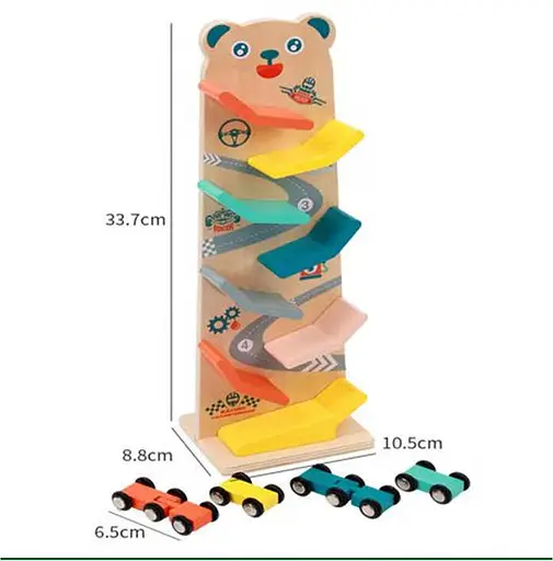 Трек деревянный C 61463 WToys, 8 спусков, 4 машинки, в коробке (6900067614636) - фото 2