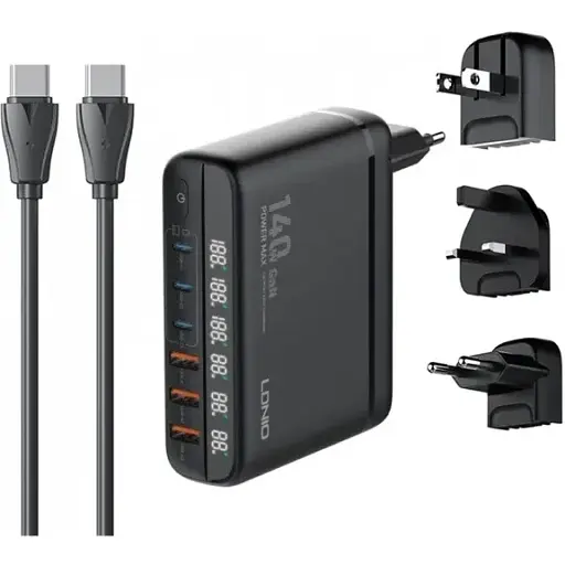 Розгалужувач зарядний пристрій LDNIO A6140C 140W LED display GAN - фото 1