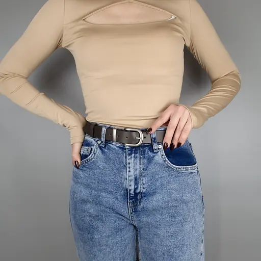 Ремень кожаный женский HC-3092 коричневый с серебристой пряжкой (130 см) - фото 6