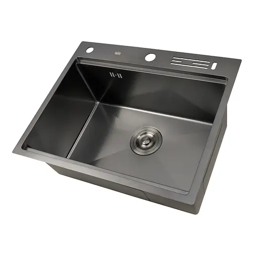 Кухонная мойка накладная декор с PVD покрытием черная Nett NBS-5747, Черный - фото 1