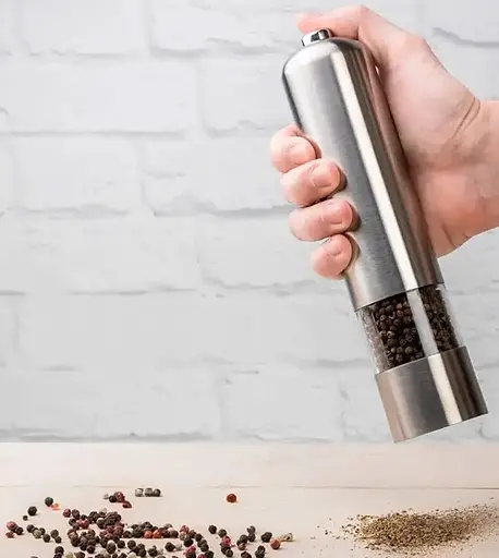 Електричний подрібнювач спецій млин сільничка перечниця перцемолка на батарейках (корпус з нержавіючої сталі) Сріблястий 84943 - фото 9