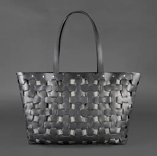 Шкіряна плетена жіноча сумка Пазл Xl чорна Krast - фото 9