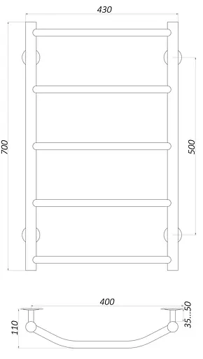 Водяна рушникосушка Unio LT W 700-400-5 Драбинка Трапеція, Хром - фото 3