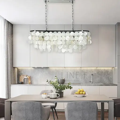 Удлиненная серебряная люстра ATHELIA с перламутровыми пластинами | Ст. 1537-800*300 СН | Line F - фото 8