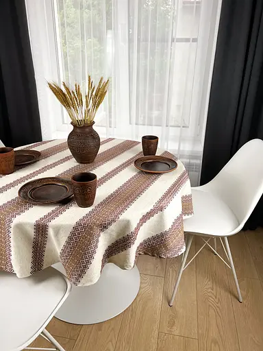 Лляна скатертина різдвяна з українським орнаментом Промінь 2 180х150 см - фото 3