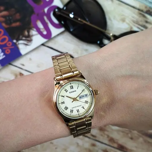 Женские часы кварцевые наручные золотые японские оригинальные Casio LTP-V006G-9BUDF (модуль №5237) - фото 4