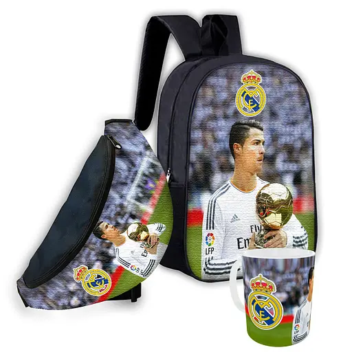 Набір дитячий Футбол Кріштіану Роналду рюкзак 36х27см сумка-бананка, кружка з принтом для хлопчика (01613)