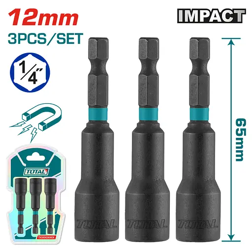 Торцевая магнитная насадка Total 12x65 мм 3 шт. (TAC271231)