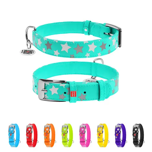 Нашийник для собак шкіряний Waudog Glamour з QR-паспортом візерунок "Зірочка" світлонакопичувальний/світловідбивний M Ш 20 мм, - фото 2