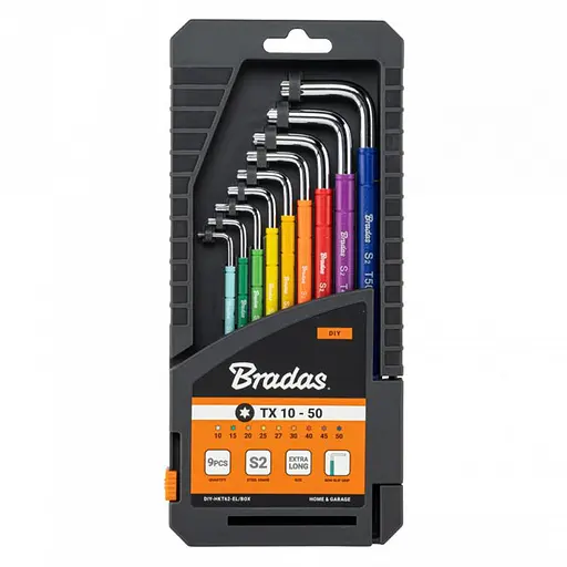 Набір ключів Bradas TORX TX 10-50 9 шт подовжені (DIY-HKT62-EL/BOX) - фото 1