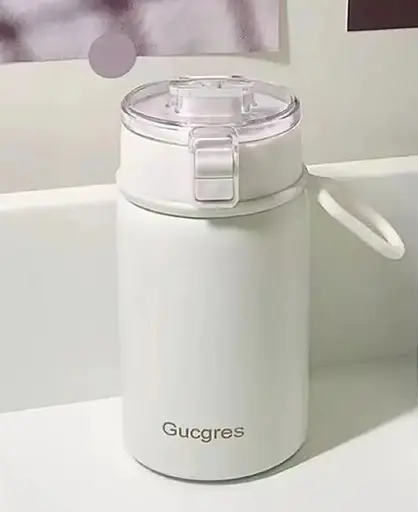 Термос бидон Gucgres из нержавеющей стали с сеткой заварником с двойными стенками белый 400 мл - фото 3