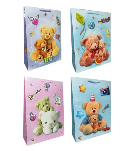 Подарунковий пакет, 150 г/м², Ведмежа, 32x45x10 см, 6 шт. в упаковці (В асортименті)