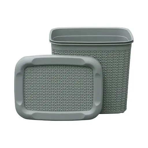 Корзина Ucsan Plastik KNIT прямокутна з кришкою сiрий металiк 10 л (86008.2) - фото 3