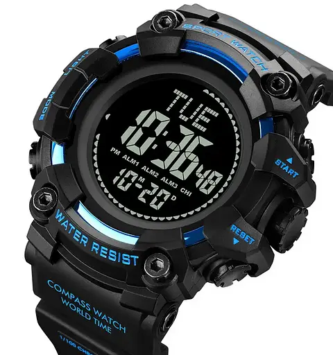 Чоловічий спортивний годинник Skmei 2037 з компасом (Чорний з синім) - фото 2
