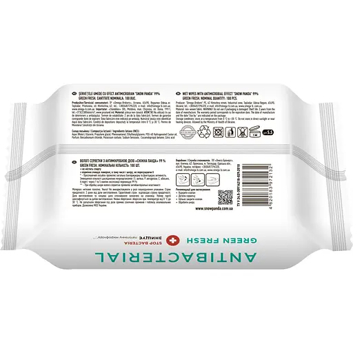 Серветки вологі для рук та тіла Сніжна Панда Антимікробні 99.9% Green Fresh 100 шт. - фото 2