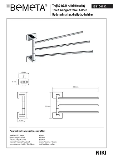 Тримач для рушника Bemeta Niki 153104112 Хром - фото 2