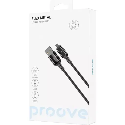 Кабель Proove Flex Metal USB-A to Micro-USB 2.4A 1m Black (CCFM20001301) [130333] - фото 3
