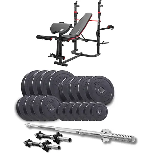 Набір Elitum Titan 89кг з лавою HS-1065HB Pro, штангою та гантелями