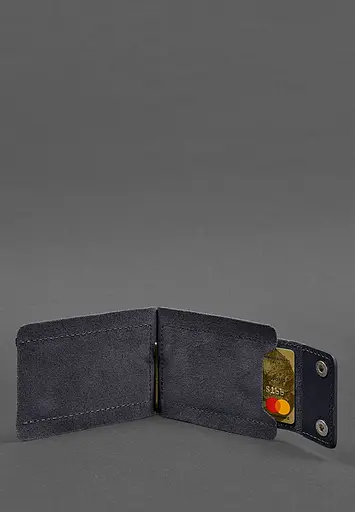 Мужское кожаное портмоне 10.0 зажим для денег темно-синий - фото 6