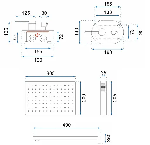 Душова система прихованого монтажу Rea Oval + Box gold REA-P8466, Золотий - фото 10