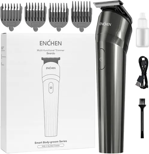 Триммер Xiaomi Enchen Beardo, Black, для бороды/усов, 4 насадки, работа от аккумулятора/сети, индикатор зарядки - фото 2
