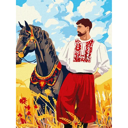 Набір для розпису по номерах Козак у полі, Ideyka, 30x40 см, КНО8467