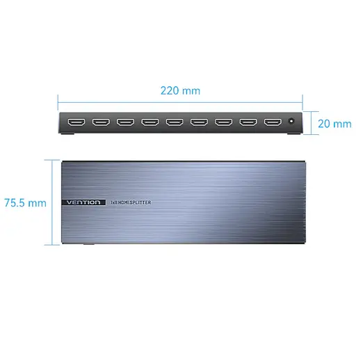 Сплітер Vention HDMI 1.4 UHD 4K 30Hz 3D HDCP 1x8 ports Чорний - фото 2