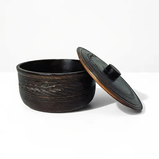 Супник с крышкой из красной глины 1.8 л Колосок молоченная керамика Украинская глиняная посуда - фото 1