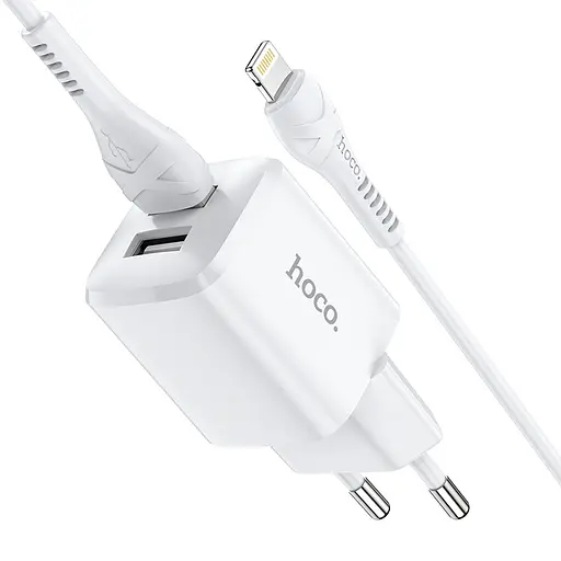Адаптер сетевой HOCO Lightning Cable Briar dual port charger set N8 2 порта USB 2.4A белый - фото 3
