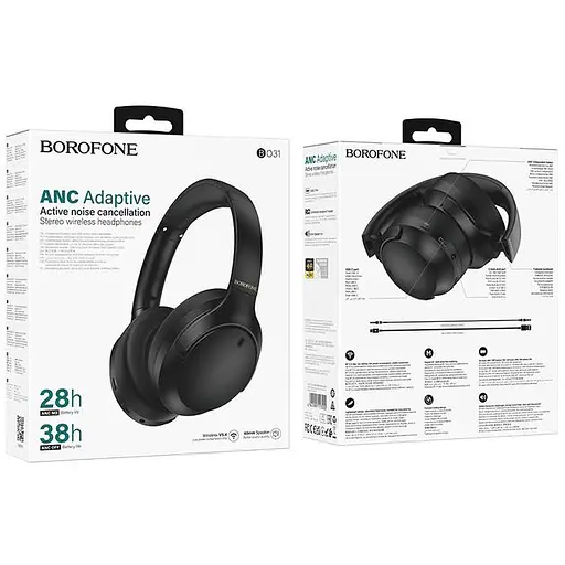 Бездротові навушники Borofone BO31 Prestige active noise reduction BT headphones, BT5.4, ANC, AUX, BT, 400mAh, 38h Max, black - фото 3