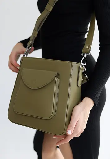 Жіноча шкіряна сумка Stella оливкова - фото 9