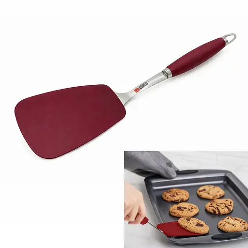 Професійна кулінарна силіконова лопатка 38 см для смаження та перевертання на антипригарному посуді Бордовий 88317 - фото 2